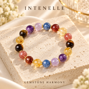 Multicolor natural gemstone bracelet with gold-tone spacers by INTENELLE